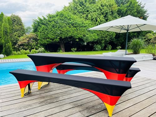 Hardington Stretch Hussen Bierzeltgarnitur 3-teilig (Schwarz Rot Gold)