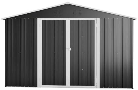 Casetta da giardino, casetta per attrezzi in metallo, capanna da giardino in metallo, XXXL (300 x 252 cm), grande casetta da giardino con tetto a due falde, resistente alle intemperie, in acciaio nero
