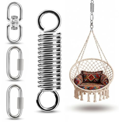 SINAYREK Ressort Acier INOX 304 pour Fauteuil Suspendu, Crochet Rotatif 360° avec 2 Mousquetons, Charge 250kg. Idéal pour Hamac, Sac de Frappe, Berceau, Yoga, Balançoire, Voile d'Ombre