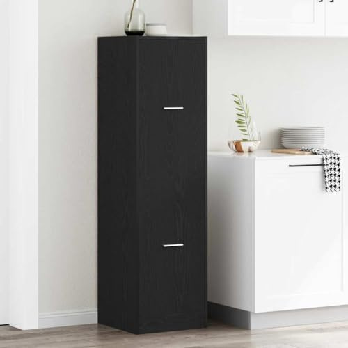 Nusvialune apoteksskåp, svart ekutseende av trämaterial 40 x 41 x 144,5 cm med låda, förvaringsutrymme och låsbart skåp, modern design för kontor, vardagsrum, hall eller källare
