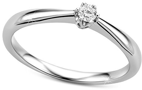 OROVI Ring für Damen Verlobungsring Gold Solitärring Diamantring 9 Karat (375) Brillianten 0.09crt Weißgold Ring mit Diamanten Ring Handgemacht in Italien