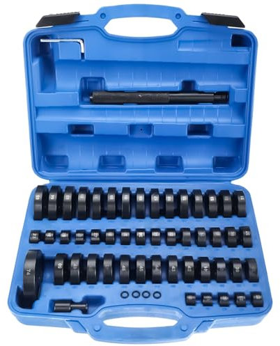 FreeTec 52 TLG. Radlager Montagescheiben Radialdichtringen Buchsen Schalen Gummis Abzieher Druckstück Treibsatz Einpressen 18–65 mm