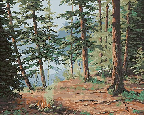 YEESAM ART DIY Ölgemälde Malen nach Zahlen Erwachsene Kinder, Ruhe Grün Wald Zahlenmalerei ab 5 Öl Wandkunst
