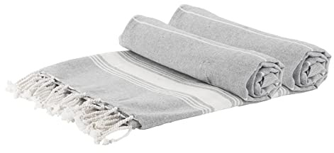 Nicola Spring Turkish Cotton Bath Towels - 170 x 90cm - Grey - Pack of 2 - Lightweight & Absorbent Large Adults Drying Beach Towel Bathroom Gym Cloth Sauna Hammam Shower Sheet