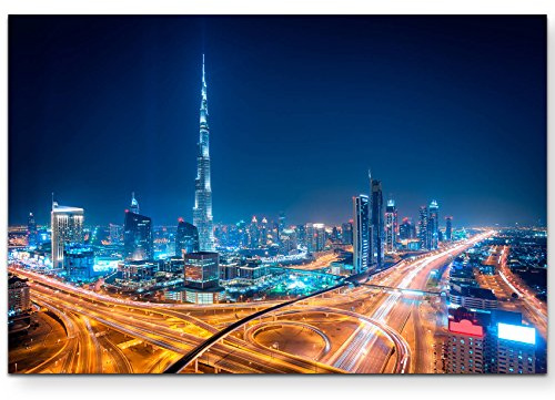 Leinwandbilder | Bilder Leinwand 120x80cm Skyline bei Nacht - Dubai