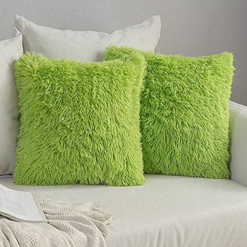 MIULEE 2er Set Kissenbezug 45×45cm Langflor Plüsch Grün | Superweich Kuschelig Pflegeleicht Langlebig Modern Dekorativ Für Sofa Bett Wohnzimmer Schlafzimmer Und Gästezimmer