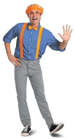 Disguise Men's Kit for Adult, Official Blippi Outfit with Hat Glasses and Bowtie Costume Accessories, One Size