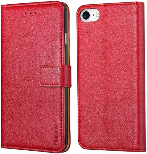 Peakally Coque pour iPhone SE 2022 5G/SE 2020/6/6S/7/8, Housse de Protection Etui à Rabat Premium en Cuir PU [Pochette de Portefeuille] [Fermeture Magnétique] - Rouge