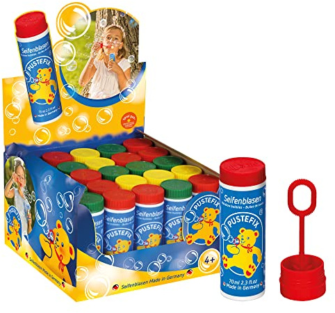PUSTEFIX Seifenblasen Set I 25er Großpackung I Bunte Bubbles Made in Germany I Seifenblasen für Hochzeit, Kindergeburtstag, Standesamt, Polterabend I 25 x 70 ml Vorteilspack für Kinder & Erwachsene