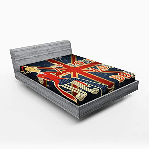ABAKUHAUS Städtisch Spannbetttuch, London Englisch Man-Flagge, Soft Dekorativer Stoff Bettwäsche Rund-um Elastischer Gummizug, 140 x 200 cm, Blau Rot