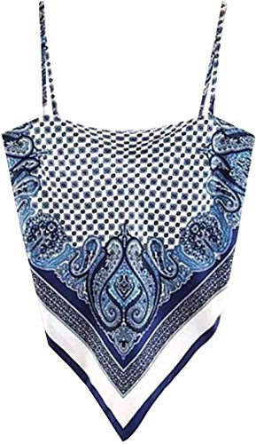 Arjungo Donna Paisley Print Tie Back French Knot Hanky Orlo Spalline Fazzoletto Cami Bandana Tube Crop Top - navy - M