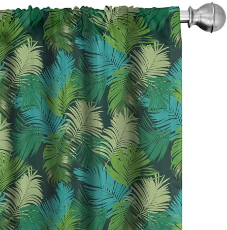 ABAKUHAUS Palmblatt Vorhänge, Gardinen, Tropischen Dschungel Motive, Fensterbehandlungen für Wohnzimmer Schlafzimmer Dekor, 2 Stück 75 cm b x 225 cm h, Dark Green Multicolor