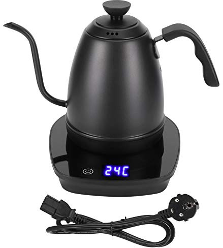 logozoee Tetera eléctrica de cuello de cisne con hervidor de agua en pantalla, dispositivo de cocina con eléctrica para café y té