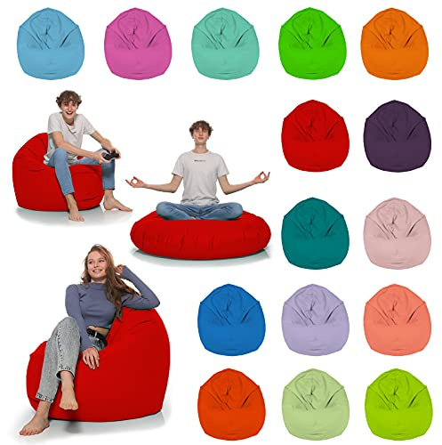 HomeIdeal - Sitzsack 2-in-1 Funktionen Bodenkissen für Erwachsene & Kinder - Gaming oder Entspannen - Indoor & Outdoor da er Wasserfest ist - mit EPS Perlen (Rot, 125 cm Durchmesser)