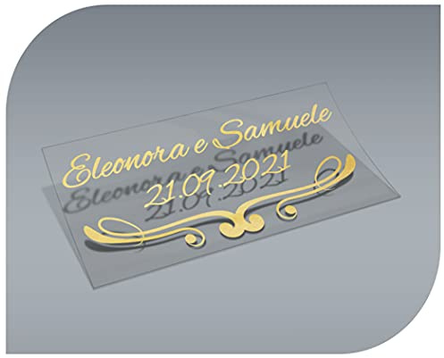 Personalisierbare Aufkleber mit Namen und Datum, transparent, Aufkleber für Einladungen, Hochzeiten, Taufen, Verlobungen, Kommunionen, Geburtstage, Partys, Vintage, Stempel (Modell 1)