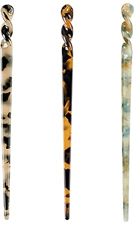 Yunmoxiao 3Pcs Hair Sticks for Long Hair,7 Inch Acetate Pins Retro Simplicity Vintage Chopstick Leopard Print Women and Girls Bun Hairstyles Decorative Holder, Multicolor, 3 Count (Pack of 1)
