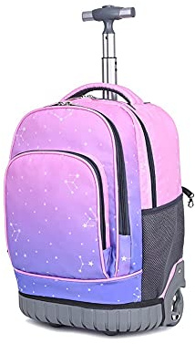 ANSIEDIO Cartable a Roulette Fille Garçon - Sacs à Dos Trolley Bag pour Filles Garçons, Sacs d'école primaire Sac à dos à roulettes pour collégiens et lycéens (Violet dégradé)