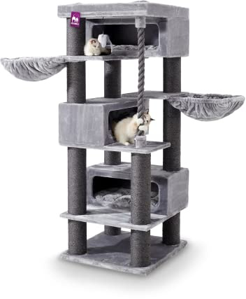 Petrebels Klösträd XXL, gymnastikpike 200 grå, 76 x 76 x 200 cm, Maine Coon klösträd för stora katter stabil