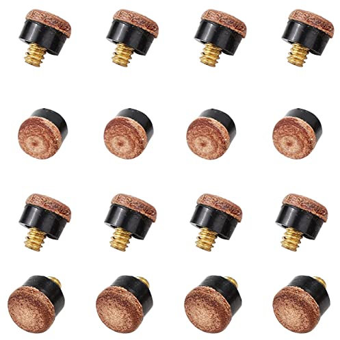 Yunzen 16 Stück Billard Queue Spitzen Reparatur Schraubleder 10mm Tipps Schraubspitzen Ersatzteile Messing Schraub Hartbraune für Snooker Dieser Pool Cue Tip, Mehrfarbig