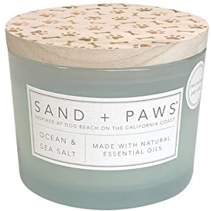 Sand + Paws Scented Candle - Ocean & Sea Salt –Luxurious Air Freshening Jar Candles Neutralize pet Odors and Enhance Home décor – 100% Cotton Lead-Free Wicks - 12 oz