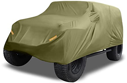 X AUTOHAUX 210D Oxford SUV Car Cover for Jeep Wrangler JK JL 2007-2021 | for Jeep Wrangler JK JL 2DR, Outdoor Waterproof, Sun Rain Dust Wind Snow Protection, Dark Green