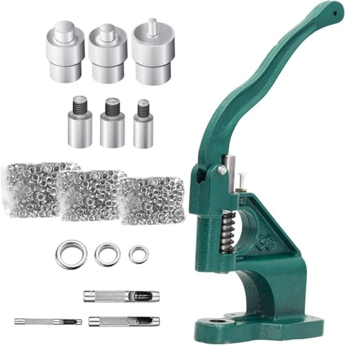 Juego de Prensas para Ojales, Máquina de Prensado Manual para Ojales, Prensa para Remaches con 3 Matrices de 6/10/12 mm y 1500 Ojales para Remaches, DIY, Manualidades, Textiles, Cuero, Cortinas, Toldo