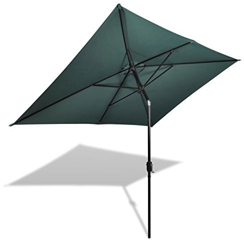 Homgoday Sonnenschirm Balkonsonnenschirm Kurbelschirm Kippbarer Gartenschirm mit 6 Stahlstreben Strandschirm für Balkon Terrasse 200 x 300 cm Grün Rechteckig