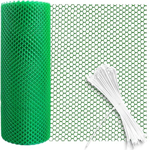 Kaninchendraht Kunststoff 40cm x 10m Gartenzaun maschendraht kunststoffzaun Wühlmausgitter Volierendraht Tiergehege für Geflügel Garten Balkon Schutznetz Zuchtnetz ((Löcher: 8 mm), Grün)