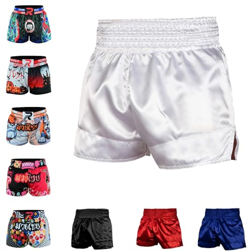 Roar Kids Muay Thai Boxing Kickboxing Shorts MMA Gym Training Fitness Trunks (as1, Alpha, s, Regular, White, Regular Fit)