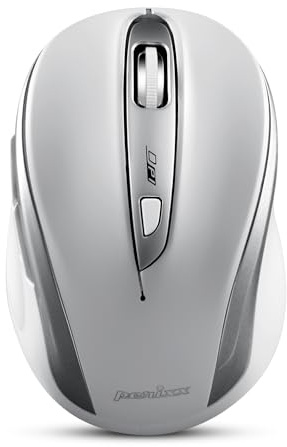 Perixx PERIMICE-721 Kabellose ergonomische Maus, 5 Tasten, optisches Design, kompatibel für Desktop- und Laptop-PC, kabellos, 2,4 GHz, Silberweiß