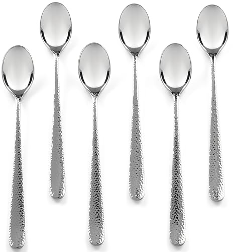 Hudson Essentials Hammered Iced Tea Spoons, 18/10 Stainless Steel Long Handle Spoons for Stirring Cocktails, Tea, Coffee, Set of 6 - Bergamo