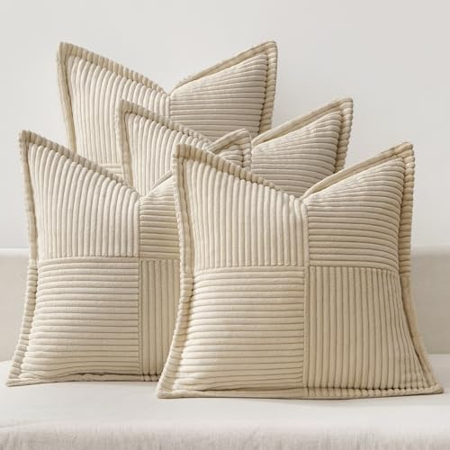 MIULEE 4er Set Kissenbezug 45×45cm Kordsamt Biese Patchwork Beige Serie