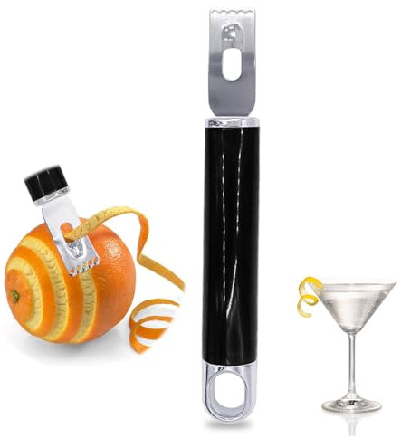 Coltello a canale, sbuccia limone 2 in 1, per grattugiare e grattugiare gli agrumi, 5 balle ultra affilate, pelapatate in acciaio inox, accessorio professionale da bar (argento)