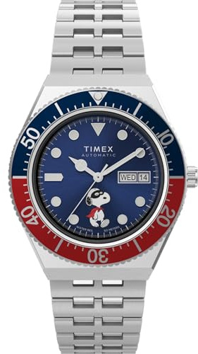 Timex Peanuts Automatic 40 mm herrklocka - Armband i rostfritt stål, blå urtavla, boett i rostfritt stål TW2W47500