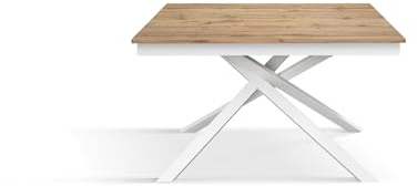 PAZZO DESIGN Tavolo Allungabile Marisa, Rovere Rustico, Gambe Incrociate Bianche, Cucina, Soggiorno, Made in Italy, 120x80x76 cm - id_2151