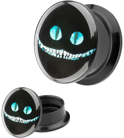 Piersando Ohr Plug Flesh Tunnel Piercing Ohrpiercing Picture Motiv Cheshire Cat Grinsekatze 30mm