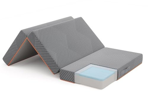 Vesgantti Klappmatratze Gästematratze, 3-teilige Gel Schaumstoff Faltmatratze für Reisen, Camping, Boden, Gästebett, waschbarem Bezug Faltbare Matratze Öko-Tex Zertifiziert(15cm, 80x195x15cm)