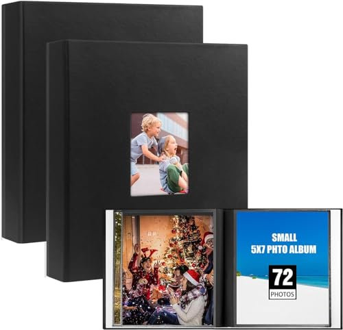 Kleines Fotoalbum 13x18 Hält 72 Fotos 2 Pack, Fotoalben 13x18 Ledereinband mit Frontfenster, schwarze Innenseiten 13 x 18 Fotobuch für Hochzeit Familie Baby Bilde (Schwarz)