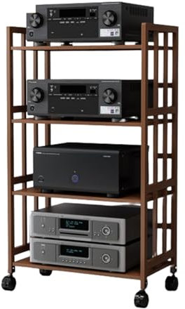 YVYKFZD 2/3/4/5-stufiger Audio Rack HiFi Regal, beweglicher HiFi Rack Eckkomponentenschrank, offener Phonoschrank mit verstellbaren Regalen, AV Record Player Stand aus Bambus(Color:A 4 Tier-123cm/48.4