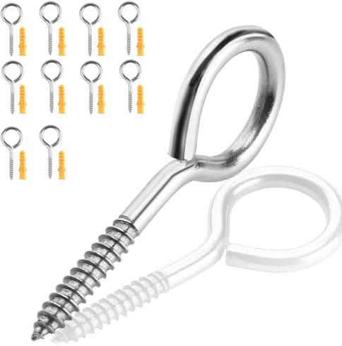 Garegce Stainless Steel M5 Vine Eyes Hooks - 63 mm (2.48 Inch) Heavy Duty Metal Screw Hooks for Home Office Indoor & Outdoor, Silver, 10PCS