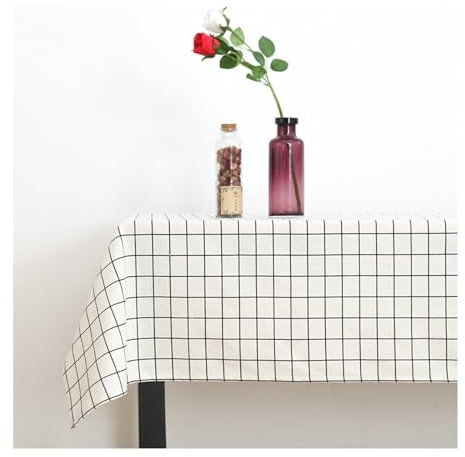 Epinki Tischtuch, Weiß Tischdecken Quadrat Gitter Baumwolle Leinen, Tischdecken für Biertische Garten Zimmer Tischdekoration Geeignet für Home Küche Dekoration, 75x75CM