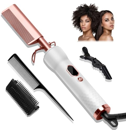 Electric Hot Comb for Wigs, Hair Straightener with 120-230℃ LCD Display | Quick Heated Afro Comb for Women, Anti-Scald Beard Straightening Comb, Hot Brushes for Hair Styling
