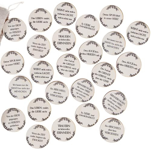 Logbuch-Verlag 24 Holztaler mit Trauersprüchen Geschenk für Trauernde zur Trauerkarte Tischdekoration Trauerfeier Ø 4 cm Andenken
