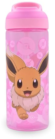 HOX Pokemon Eevee - Borraccia riutilizzabile per bambini, senza BPA, con passante per il trasporto, beccuccio apribile e cannuccia rimovibile, 600 ml