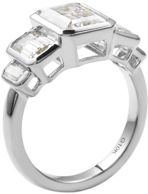 Wycian Damen Ringe Verlobung, Freundschaftsringe Weissgold 18K Größe 58 (18.5) 2 Moissanit 2Ct Rechteckschliff Weiß Personalisiert Für Vatertag