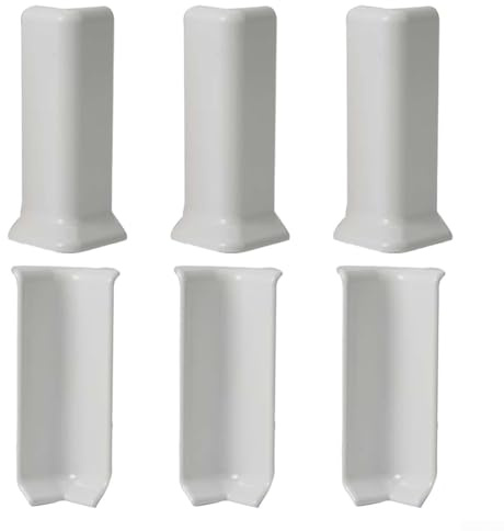 6 x Sockelleisten-Eckblöcke, Sockelleisten-Eckverbinder, für 10 cm hohe Sockelleisten, zum Verbinden von Innen- und Außenecken (L weiß)