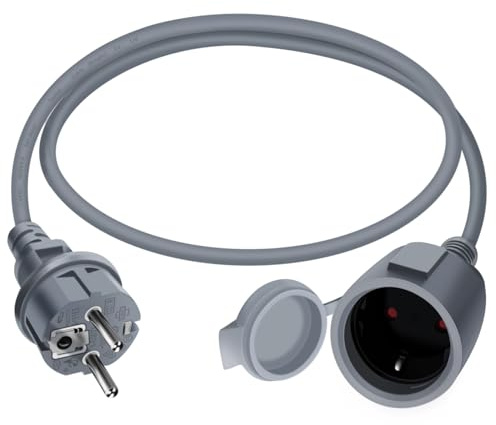 HuaLiSiJi Schuko Verlängerung Kurz 16A 250V Schuko Stromkabel Verlängerung 2 AC IP44 Steckdose für Außen Oder Innenbereich, Zuhause, Büro (Grau, 2m)