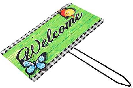 IMIKEYA Willkommens Gartendeko Metall Gartenstecker Außenbereich Eisen Grün Plug in Willkommensschild Für Terrasse Balkon Blumenbeet Langlebiger Gartenschmuck