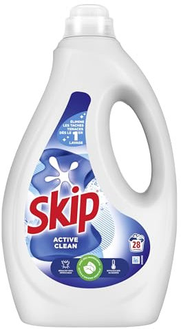 Skip - Lessive Liquide Active Clean - Propreté Impeccable - Fraîcheur Longue Durée - Détache les vêtements tout en respectant fibres et couleurs - 28 Lavages