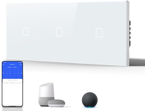 BSEED Smart WiFi Interrupteur Tactile, Interrupteur Sans Fil avec LED, Compatible avec Google Home et Alexa, Neu E-Serie, 16A 250V, 1 Gang 1 Way, 228mm Blanc